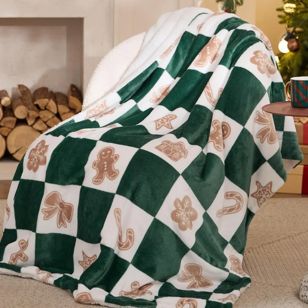 Festive Green and Tan Holiday Throw Blanket